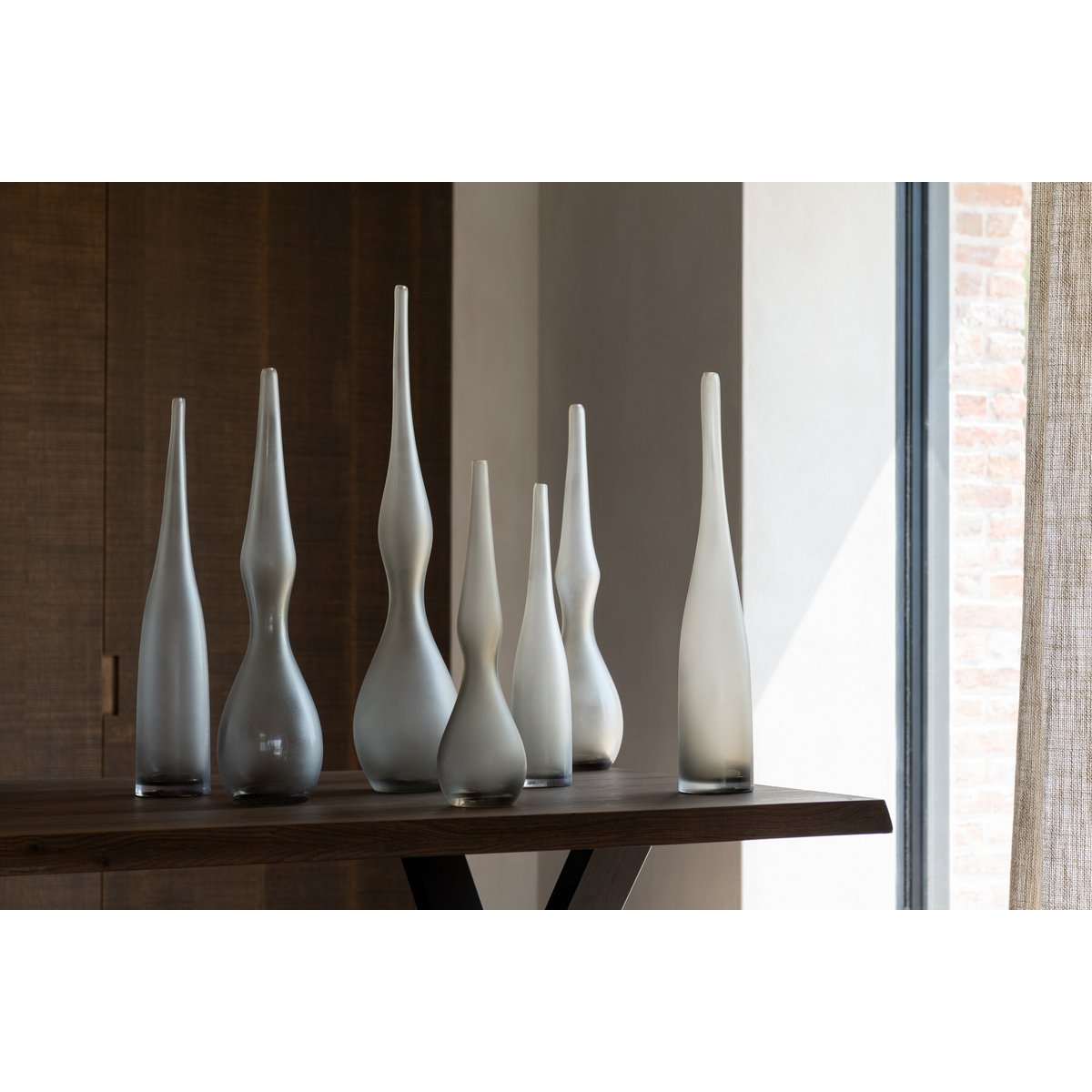 J-Line vaas Yara Fluit - glas - grijs - set van 2 - 53 cm hoog