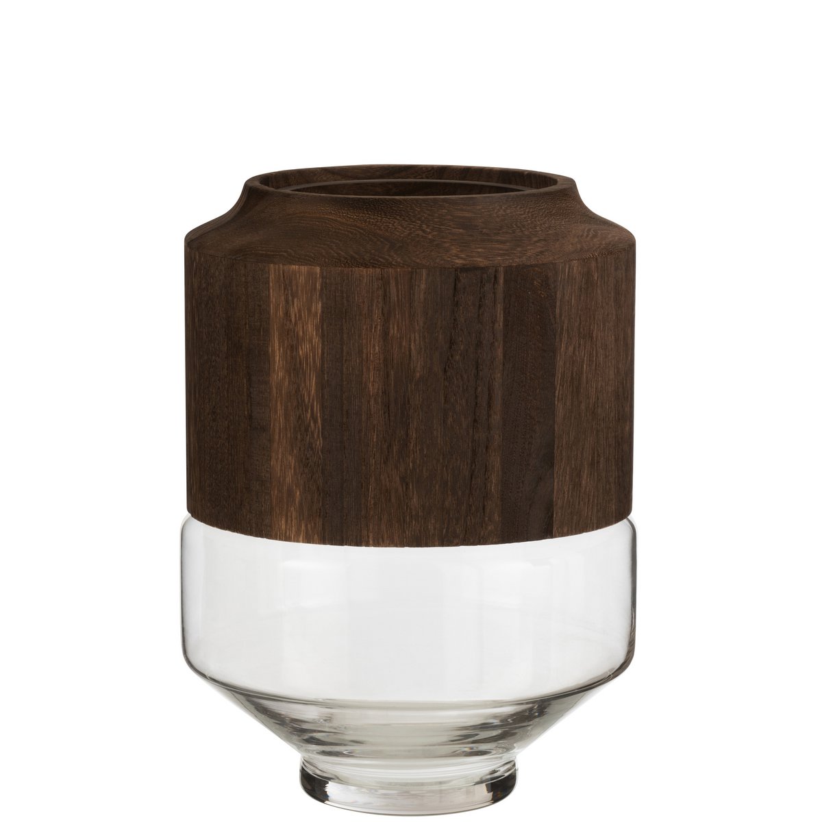 J-Line vaas Rond Hoog - hout/glas - donkerbruin - large - 31 cm hoog
