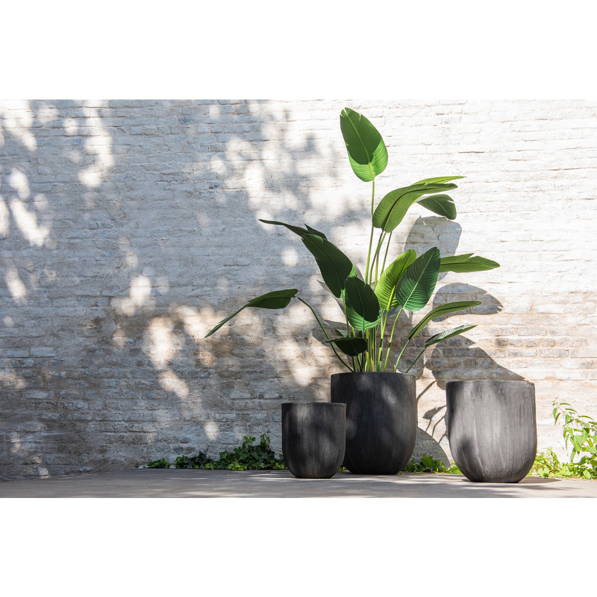J-Line vaas Rond - keramiek - zwart - 3 stuks - Ø 55 cm