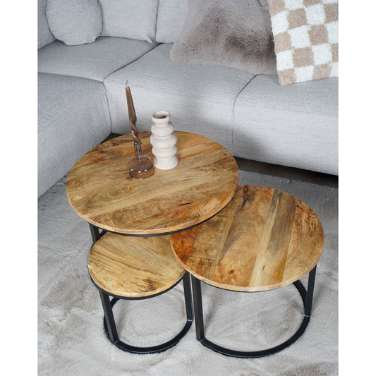 Salontafel Set van 3 – Industriële Salontafelset Erjan – Mangohout