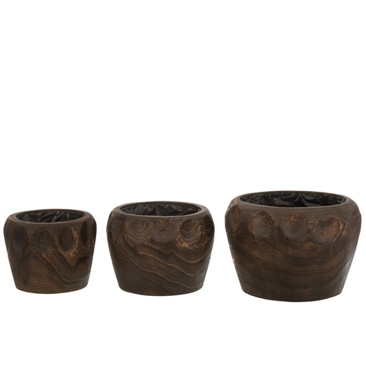 J-Line bloempot Thibo - hout/kunststof - donkerbruin - large - Ø 35 cm