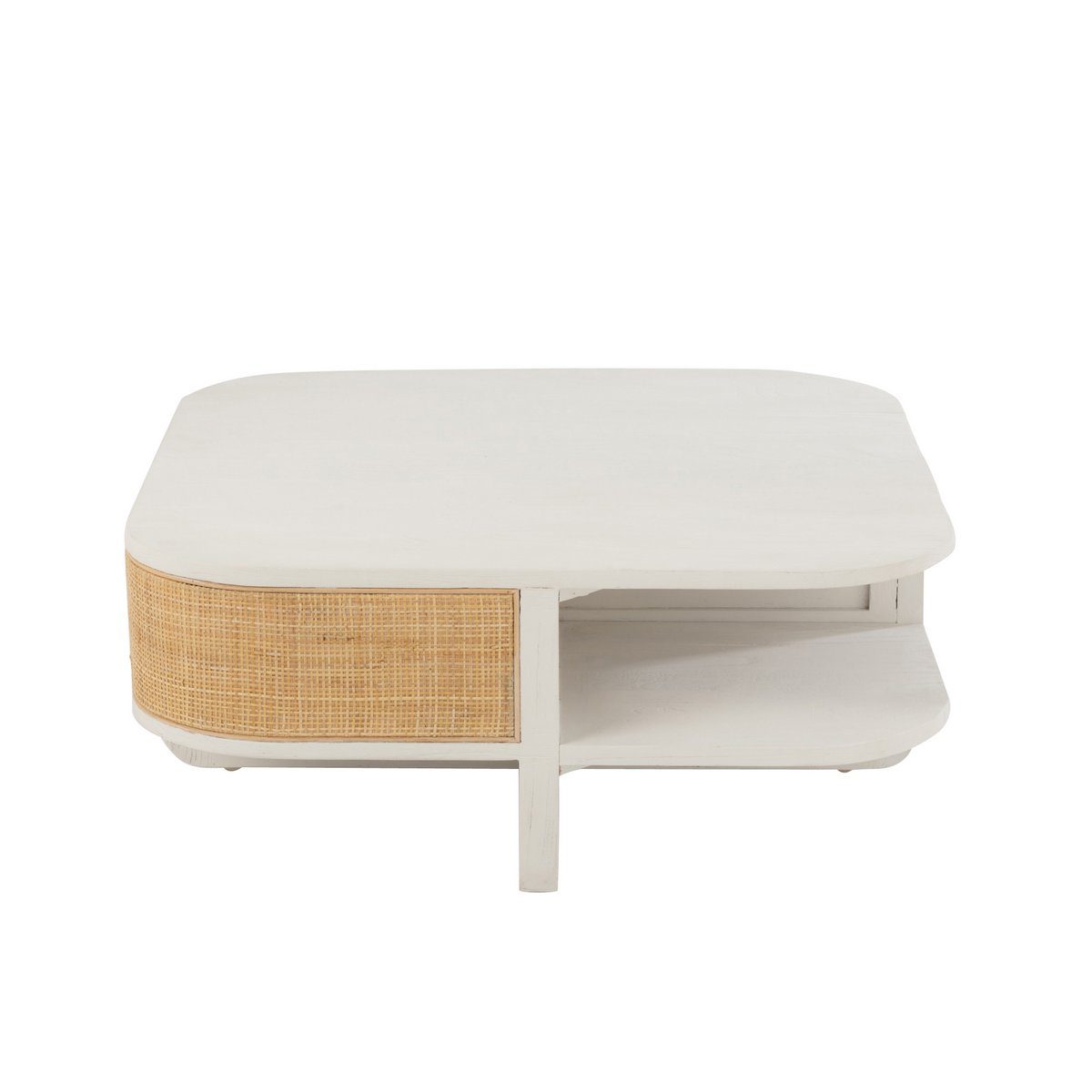 J-Line Salontafel Molly Exotiek Hout/Rotan Wit - 84.5 x 84.5 x 36 cm