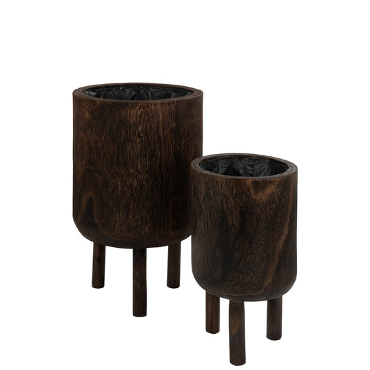 J-Line bloempot Op Voet Paulownia - hout - bruin - large - Ø 32 cm