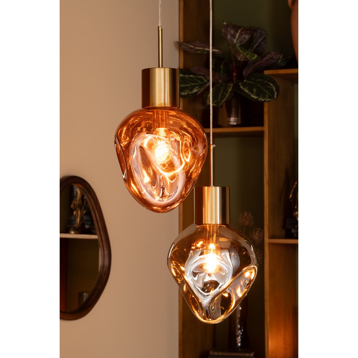 J-Line Hanglamp Goud Metaal/Glas Grijs