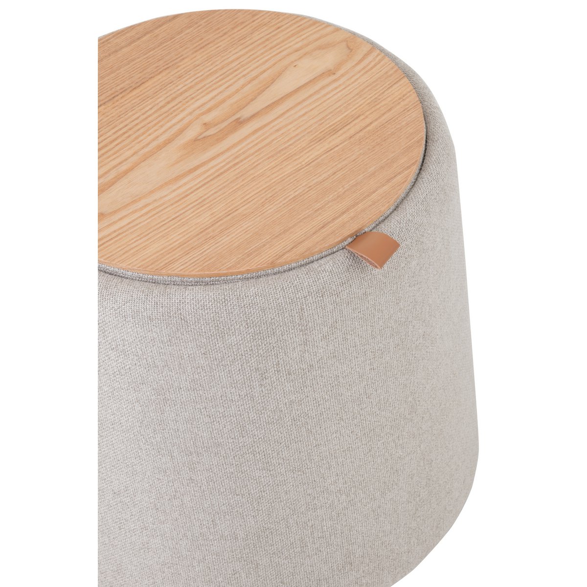 J-Line Poef/Bijzettafel Rond Textiel/Hout Beige