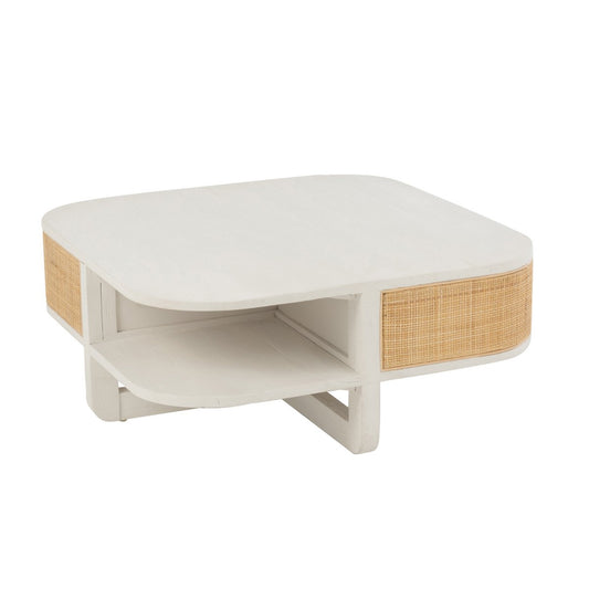 J-Line Salontafel Molly Exotiek Hout/Rotan Wit - 84.5 x 84.5 x 36 cm