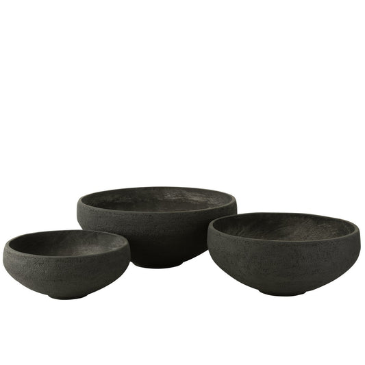 J-Line schaal Vezelklei - keramiek - zwart - 3 stuks - Ø 69.5 cm