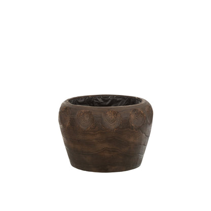 J-Line bloempot Thibo - hout/kunststof - donkerbruin - large - Ø 35 cm
