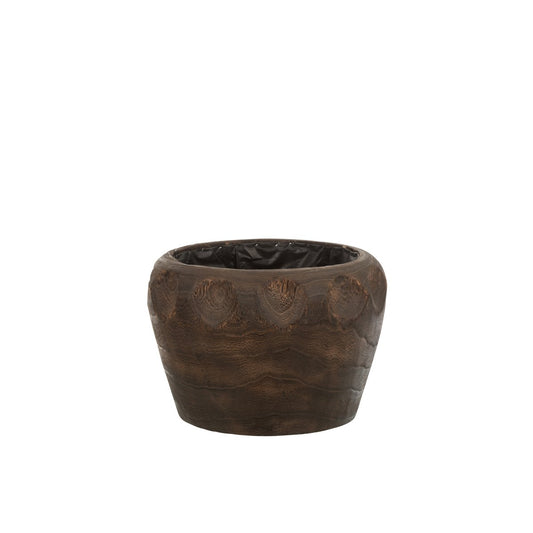 J-Line bloempot Thibo - hout/kunststof - donkerbruin - large - Ø 35 cm