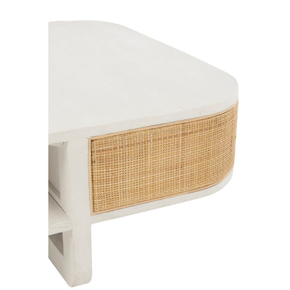 J-Line Salontafel Molly Exotiek Hout/Rotan Wit - 84.5 x 84.5 x 36 cm