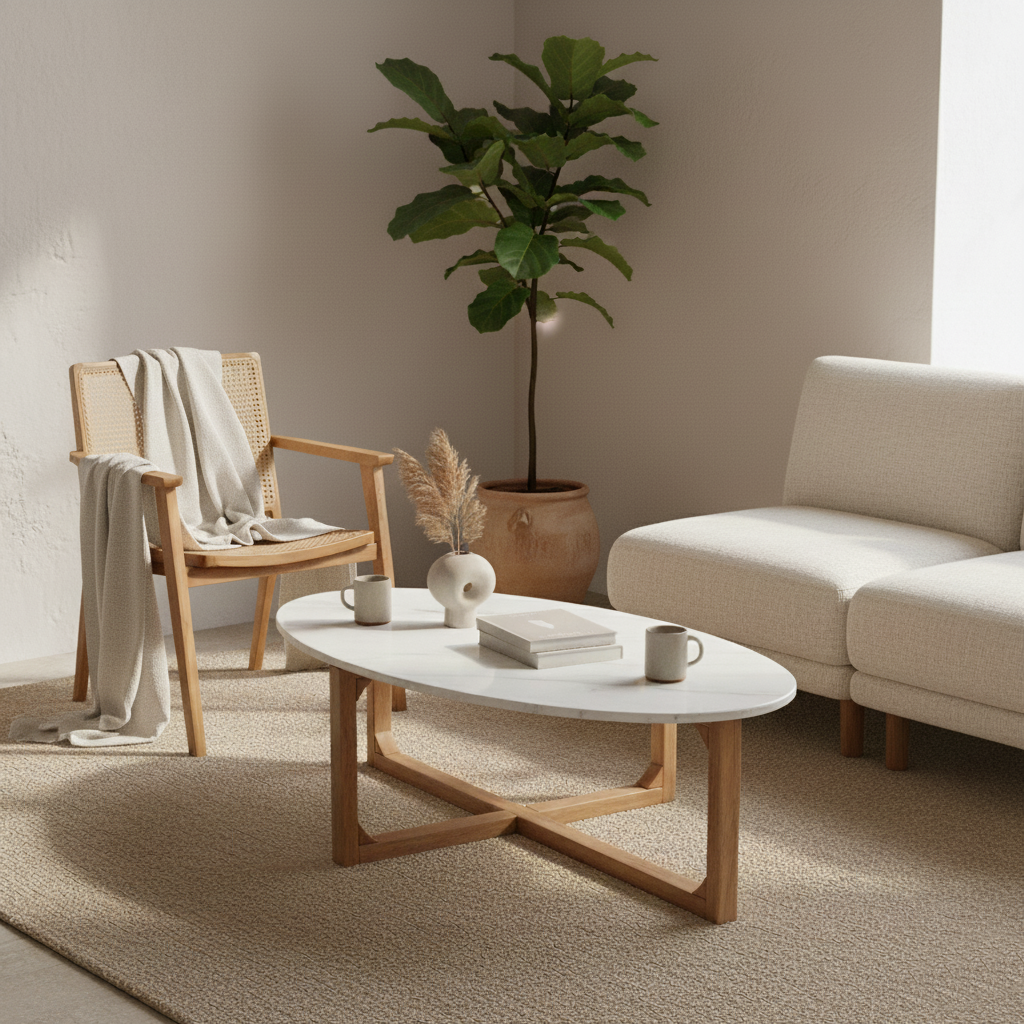 Ovale marmeren salontafel - Wit - 120x60x38 cm