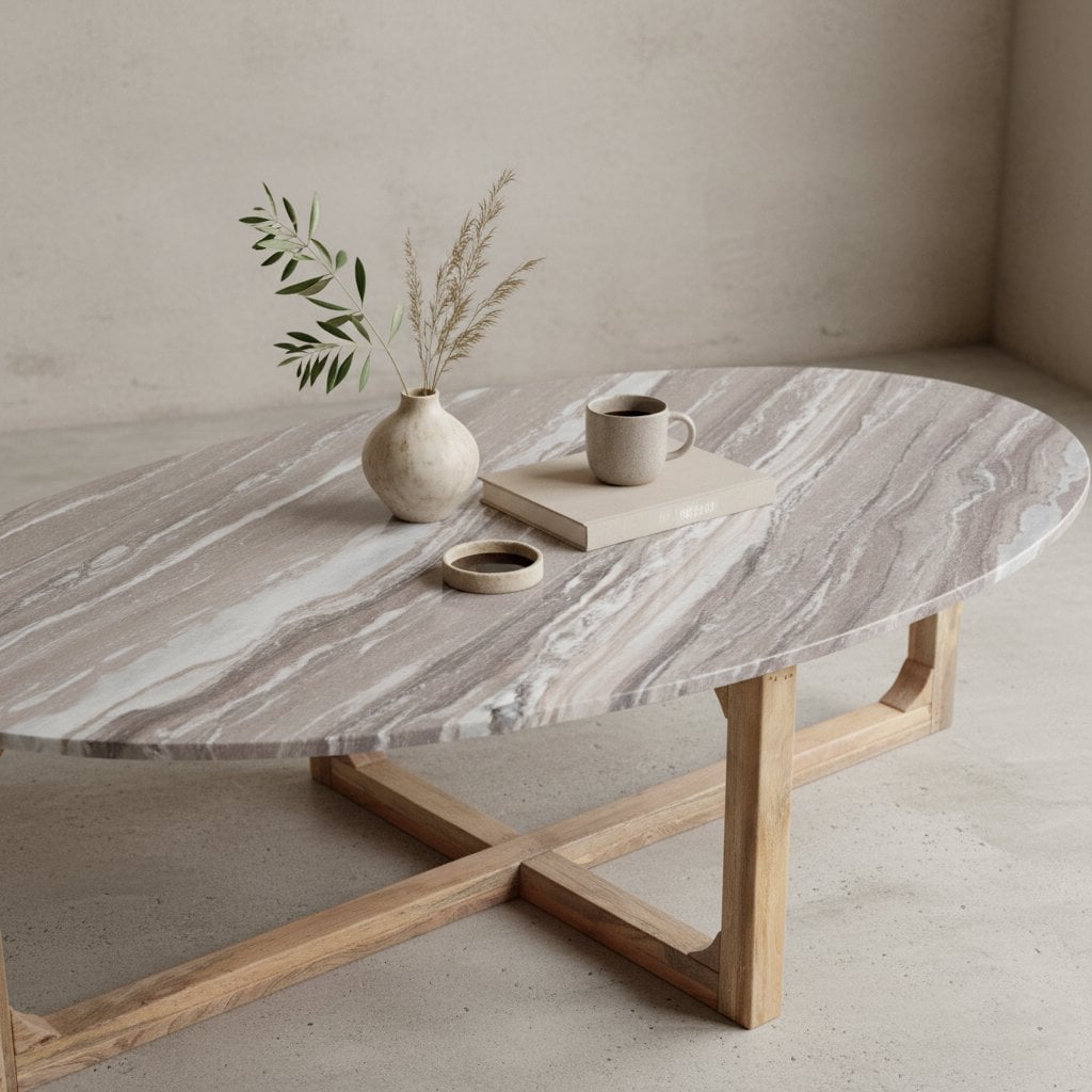Ovale marmeren salontafel - Fantasy bruin - 120x60x38 cm