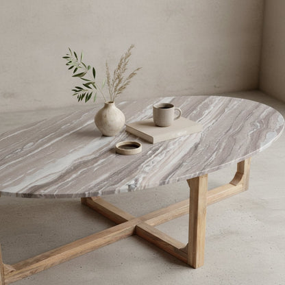 Ovale marmeren salontafel - Fantasy bruin - 120x60x38 cm