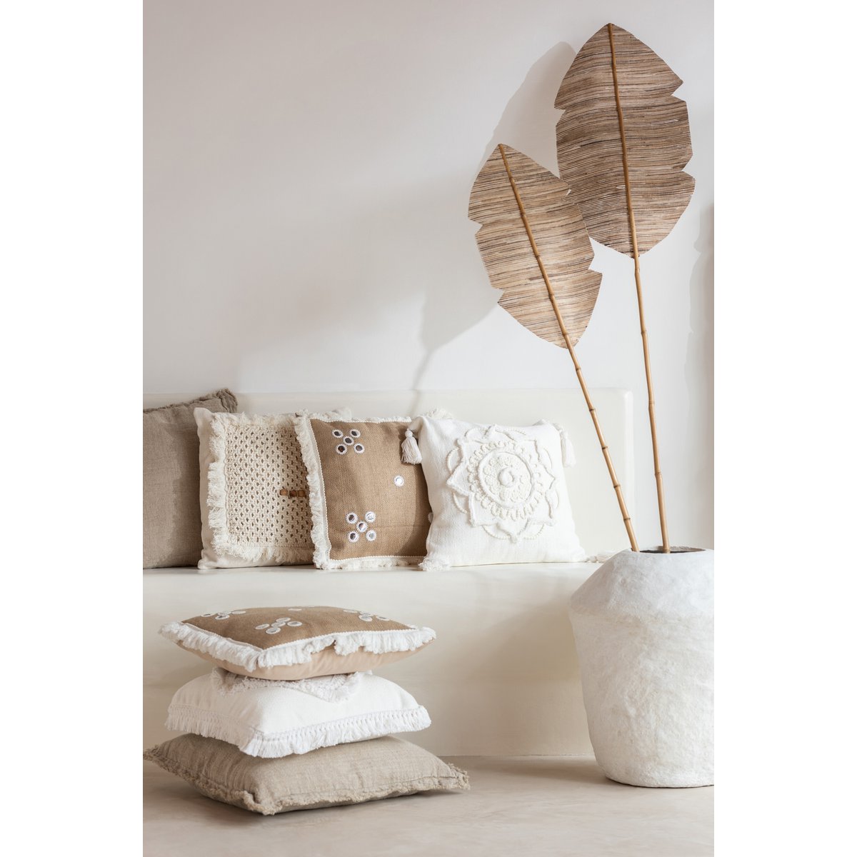 J-Line vaas Large Chad - papier mache/karton - wit - 68 cm hoog