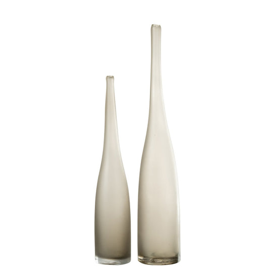 J-Line vaas Yara Fluit - glas - grijs - set van 2 - 53 cm hoog