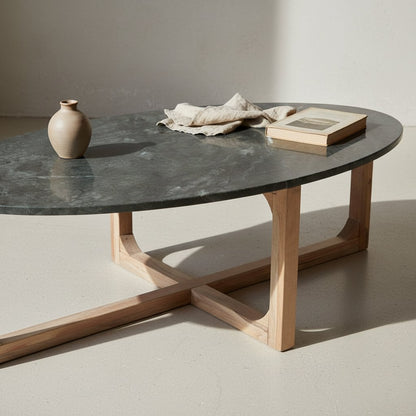 Ovale marmeren salontafel - Groen - 120x60x38 cm