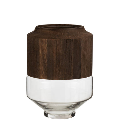 J-Line vaas Rond Hoog - hout/glas - donkerbruin - large - 31 cm hoog