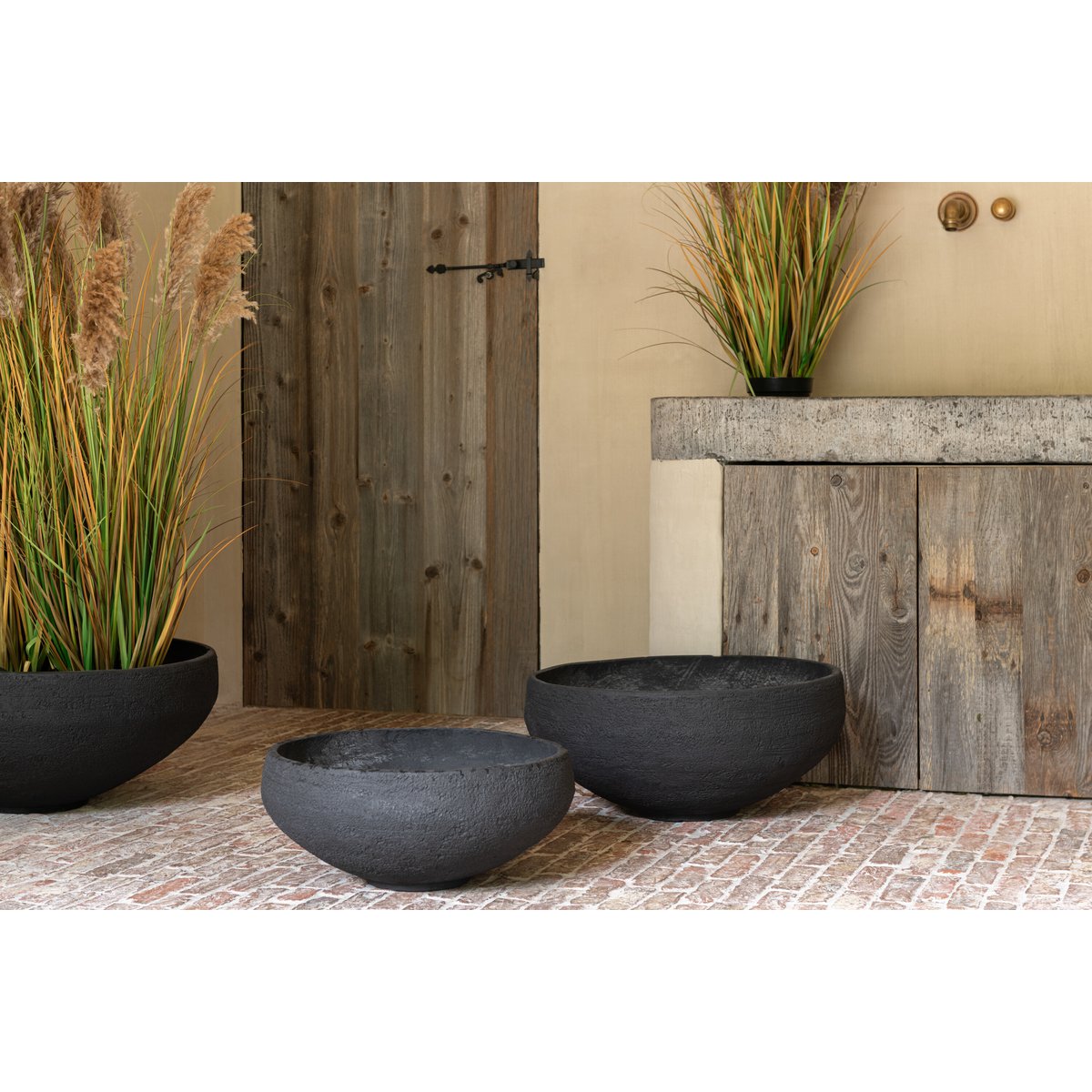 J-Line schaal Vezelklei - keramiek - zwart - 3 stuks - Ø 69.5 cm