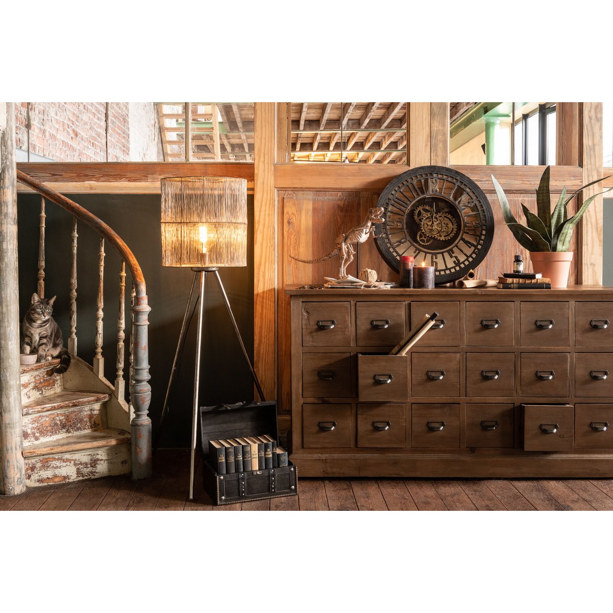 J-Line vloerlamp Antiek - metaal - bruin - large