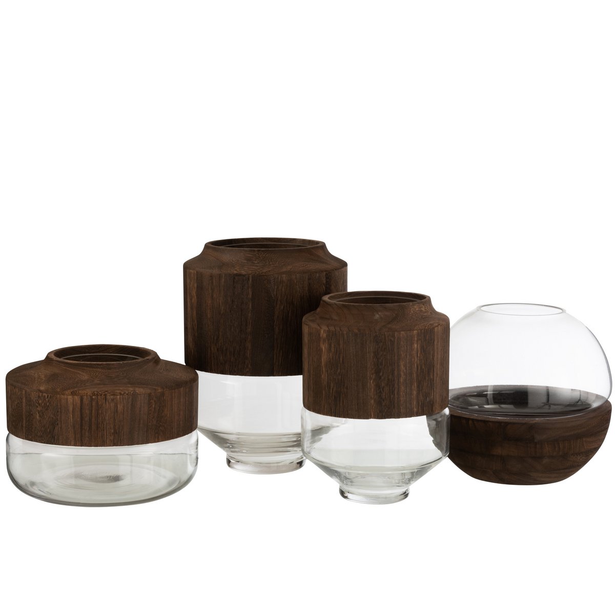 J-Line vaas Rond Hoog - hout/glas - donkerbruin - large - 31 cm hoog