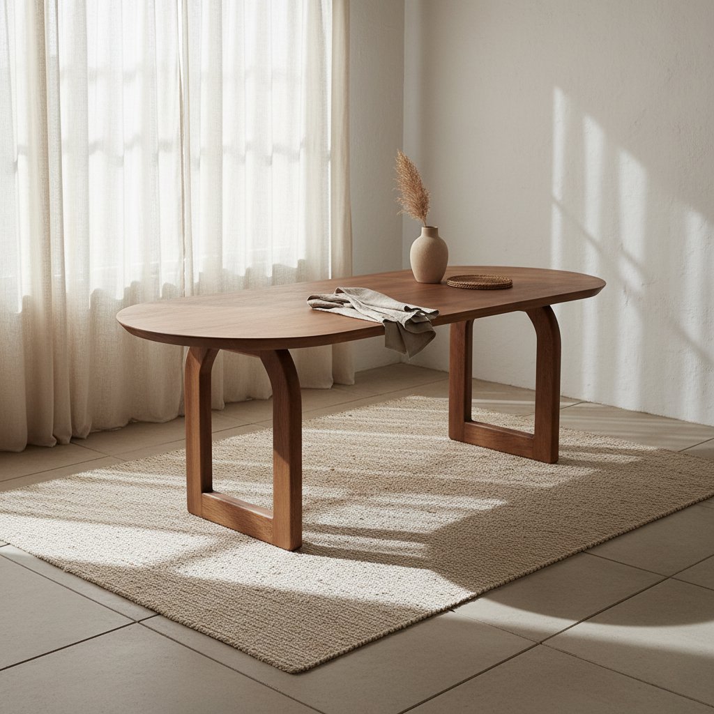 Bullnose eettafel bruin open onderstel