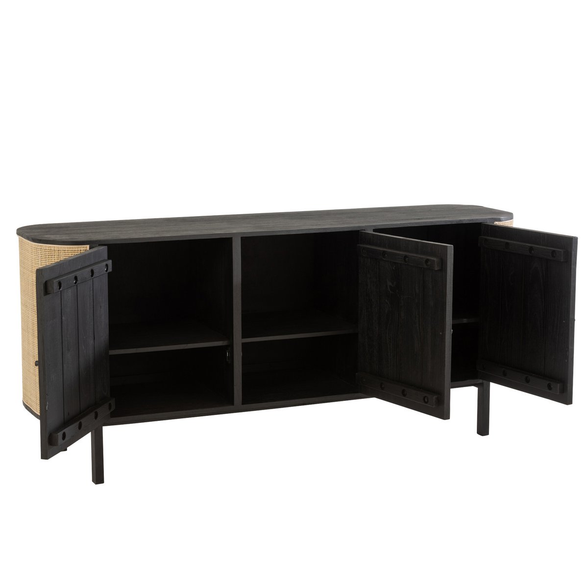 J-Line Molly Rotan kast - 3 deuren - hout - zwart