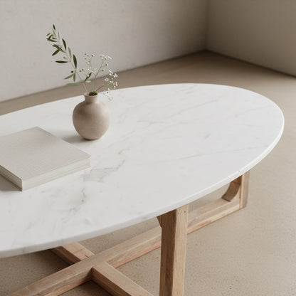 Ovale marmeren salontafel - Wit - 120x60x38 cm