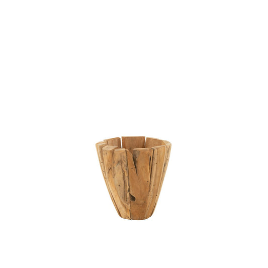 J-Line bloempot Jack Teak - hout - naturel - medium - Ø 35 cm