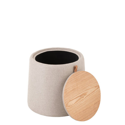 J-Line Poef/Bijzettafel Rond Textiel/Hout Beige