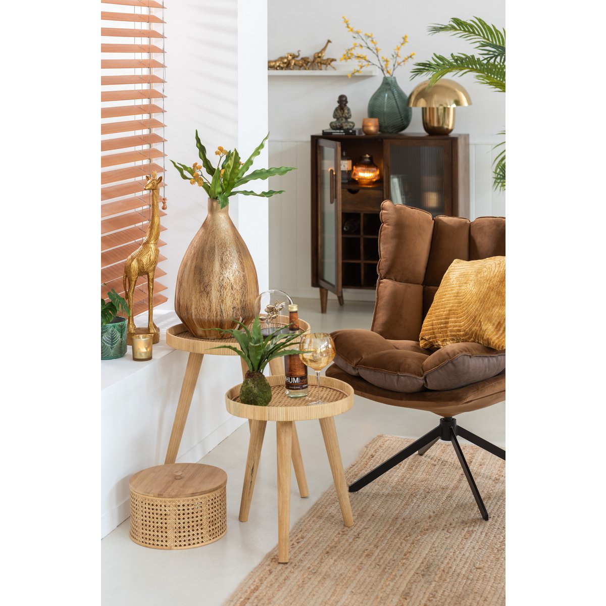 J-Line Stoel Relax Kussen Op Frame Textiel/Metaal Bruin