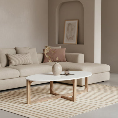 Ovale marmeren salontafel - Wit - 120x60x38 cm