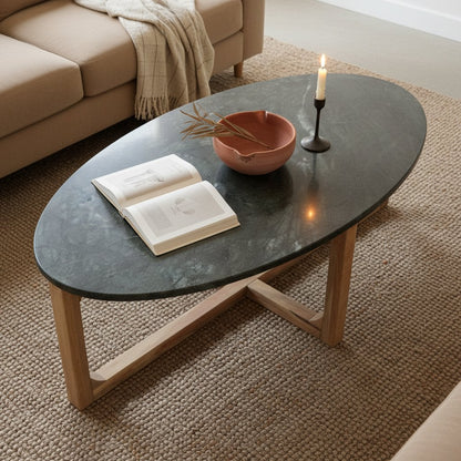 Ovale marmeren salontafel - Groen - 120x60x38 cm