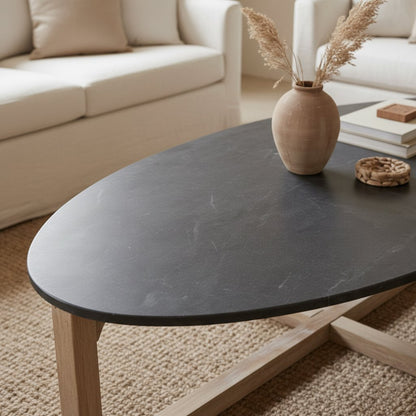 Ovale marmeren salontafel - zwart - 120x60x38 cm
