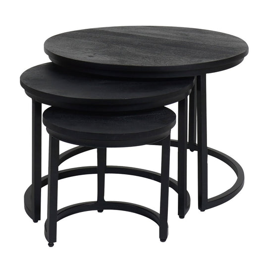 Salontafel Set van 3 – Industriële Salontafelset Erjan – Zwart blad