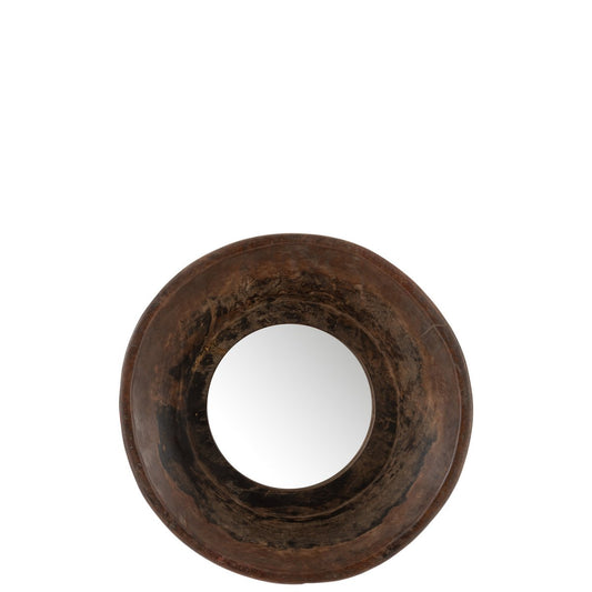 J-Line spiegel Rond Komvorm - hout - bruin - Ø 35 cm