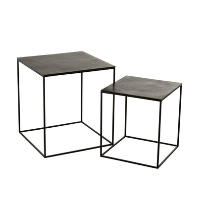 J-Line bijzettafel Vierkant Oxidize - ijzer - zwart/groen - set van 2
