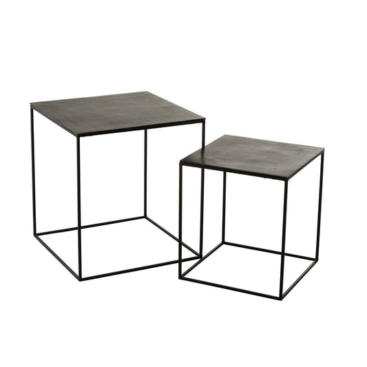 J-Line bijzettafel Vierkant Oxidize - ijzer - zwart/groen - set van 2