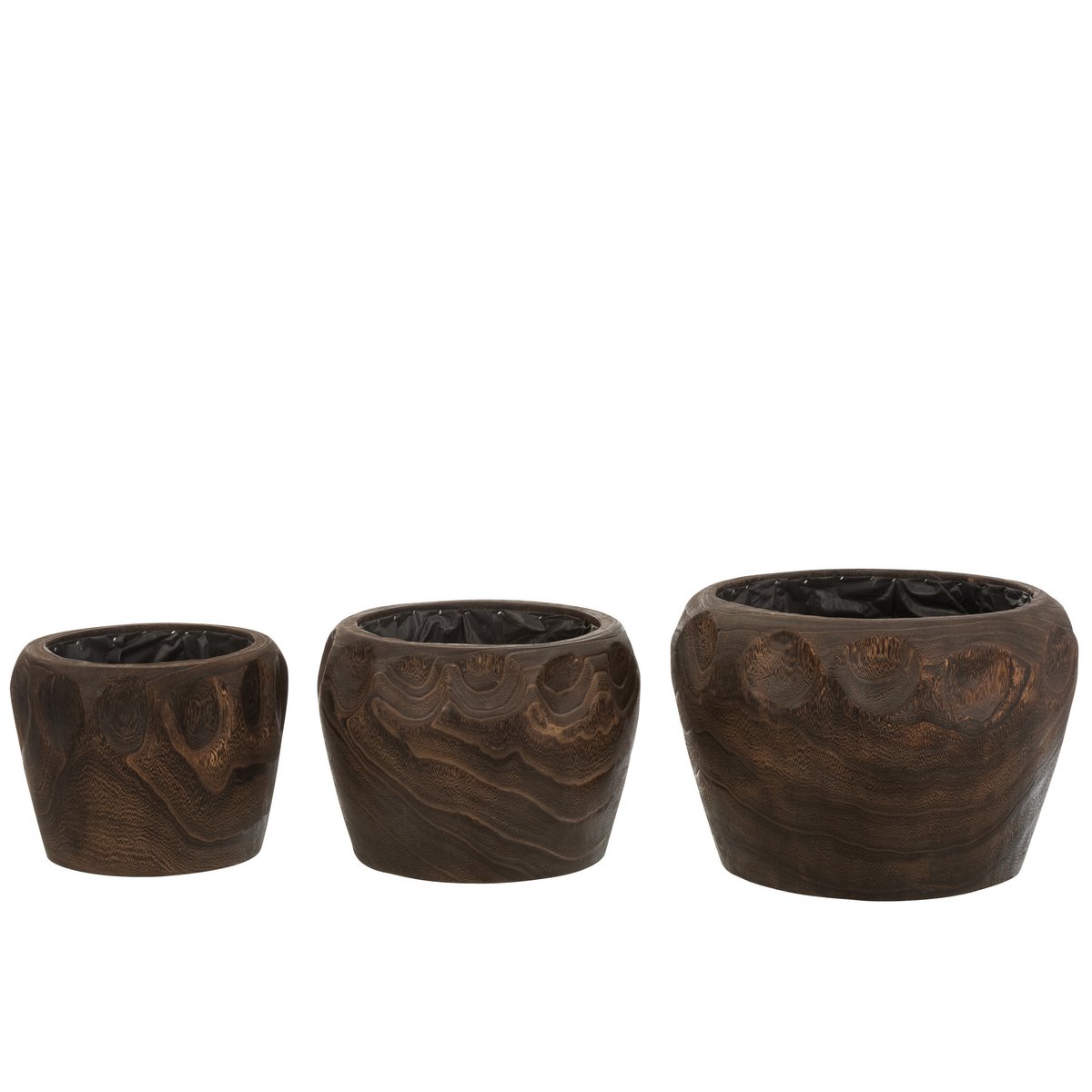 J-Line bloempot Thibo - hout/kunststof - donkerbruin - large - Ø 35 cm