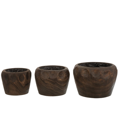 J-Line bloempot Thibo - hout/kunststof - donkerbruin - large - Ø 35 cm