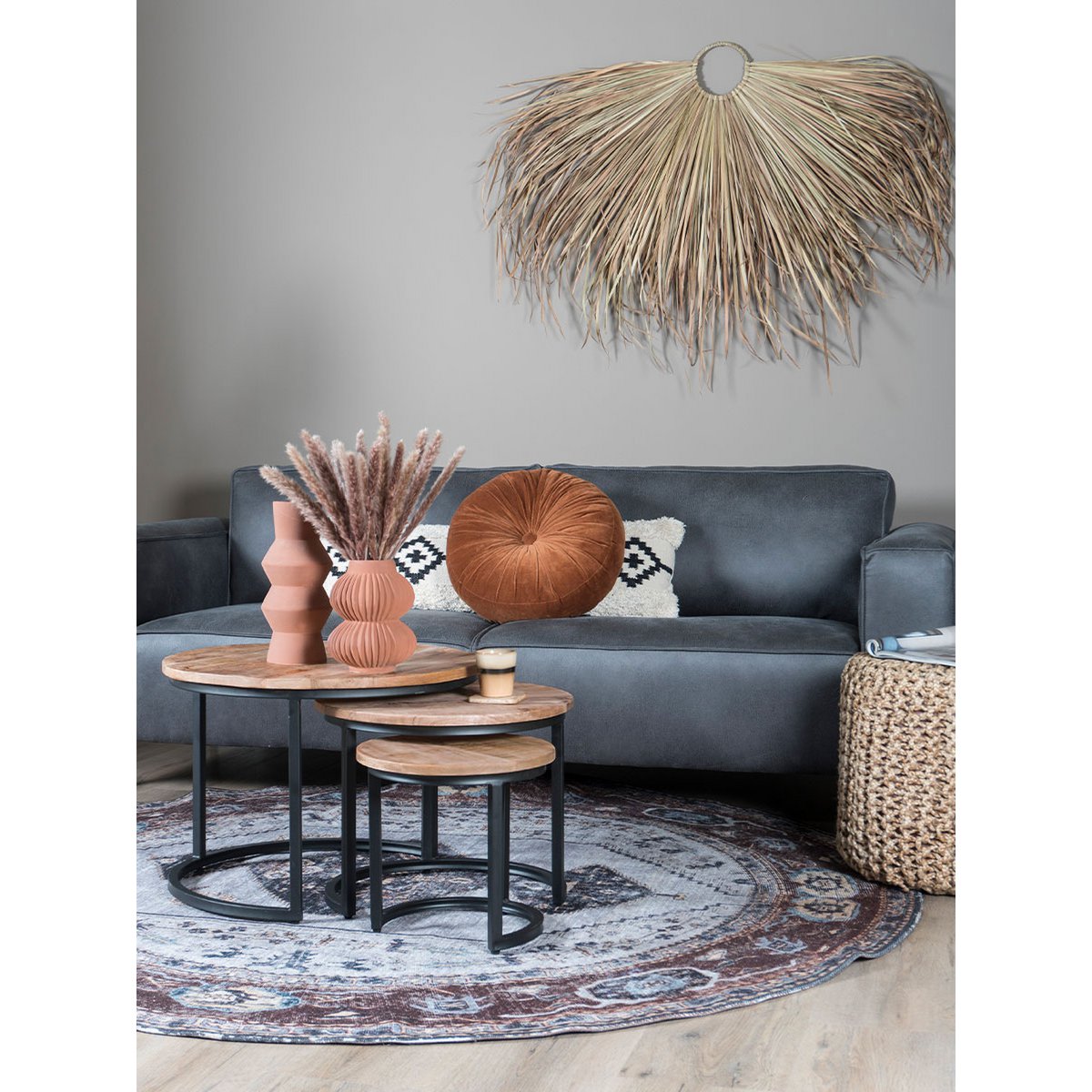 Salontafel Set van 3 – Industriële Salontafelset Erjan – Mangohout