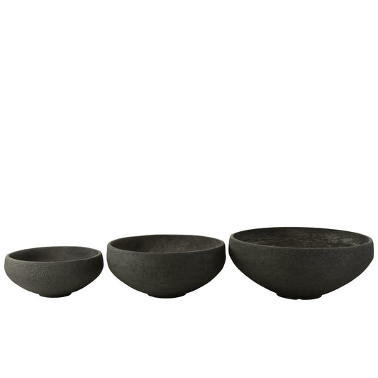 J-Line schaal Vezelklei - keramiek - zwart - 3 stuks - Ø 69.5 cm