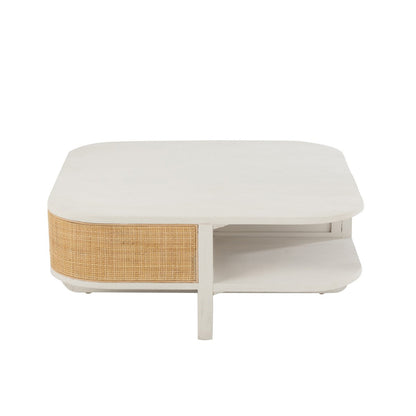 J-Line Salontafel Molly Exotiek Hout/Rotan Wit - 84.5 x 84.5 x 36 cm