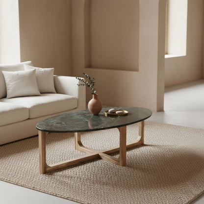 Ovale marmeren salontafel - Groen - 120x60x38 cm