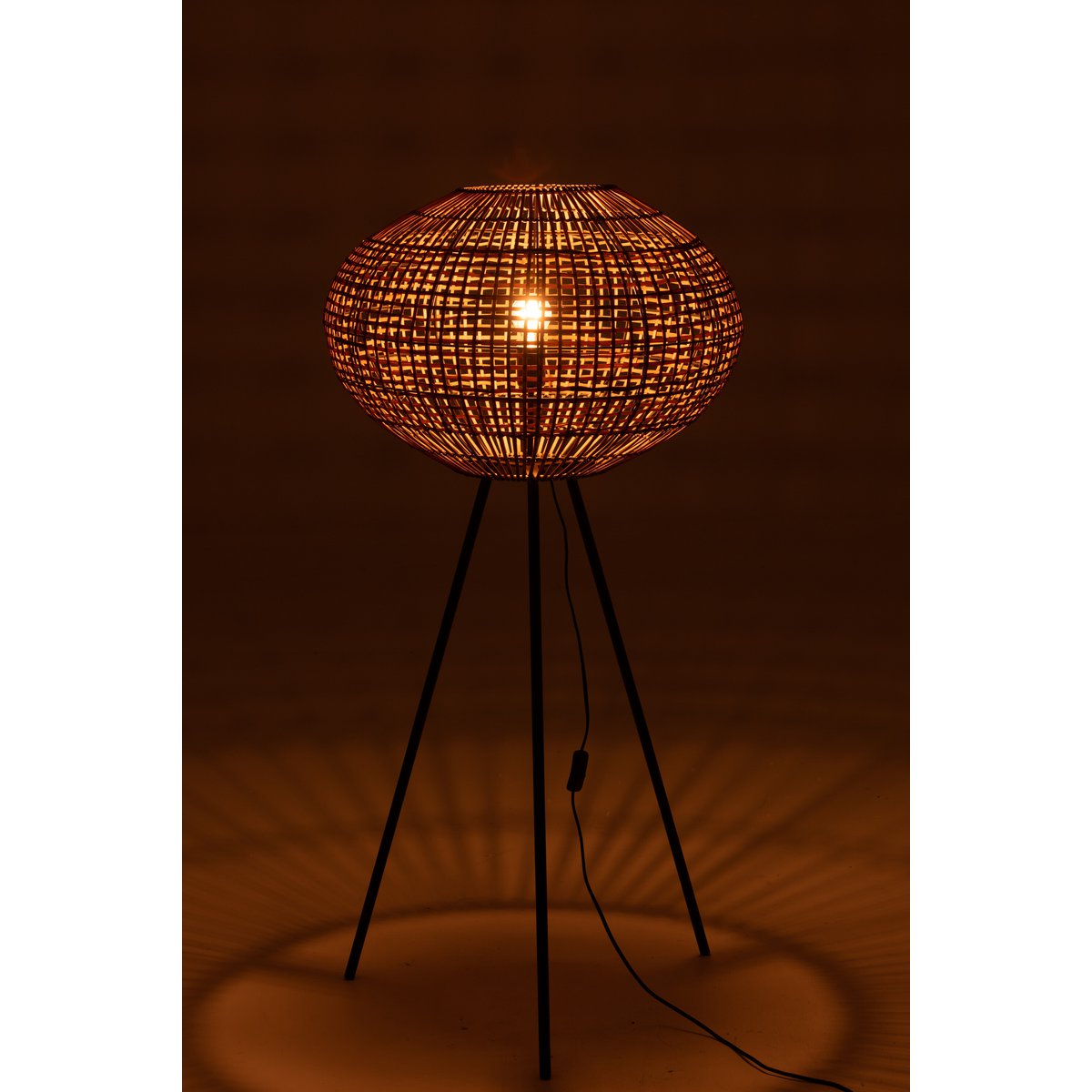 J-Line Staanlamp Driepoot - rotan/metaal - bruin/zwart - small
