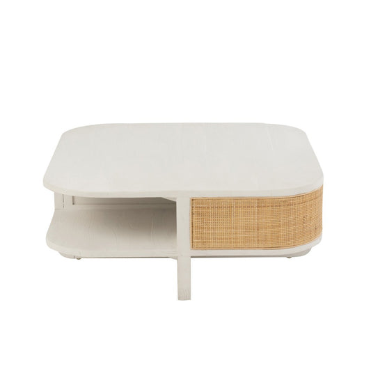 J-Line Salontafel Molly Exotiek Hout/Rotan Wit - 84.5 x 84.5 x 36 cm