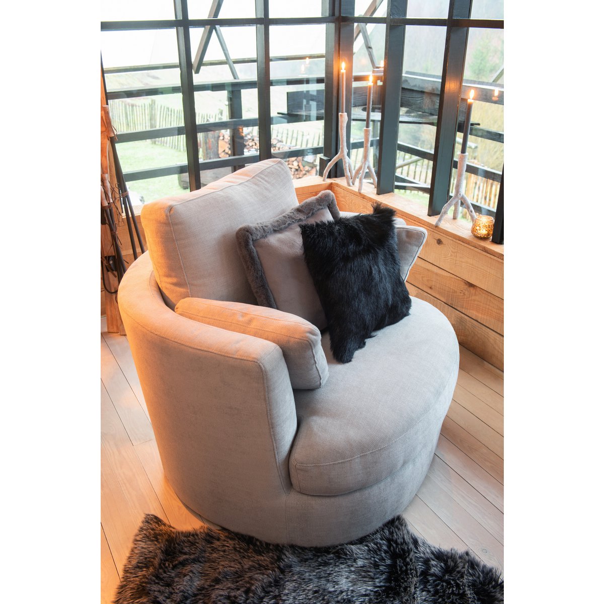 J-Line Loungestoel Swiv Hout/Textiel Grijs