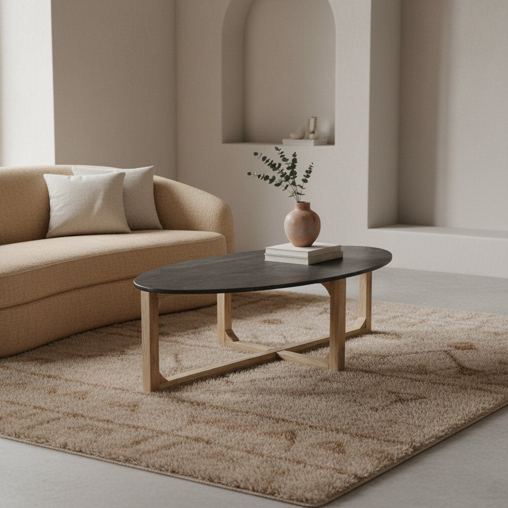Ovale marmeren salontafel - zwart - 120x60x38 cm