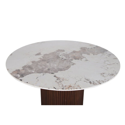 Urban Chique Ronde Tafel Keramiek Marmer / Walnoot Fineer