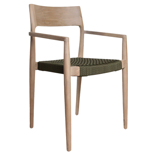Freya tuinstoel met armleuning groen - licht teakhout