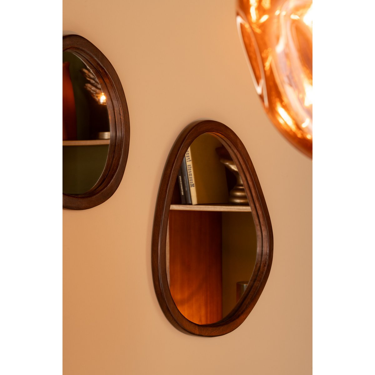 J -Line Spiegel Whisp - Houtglas- Bruin - Small - Ø 40 cm